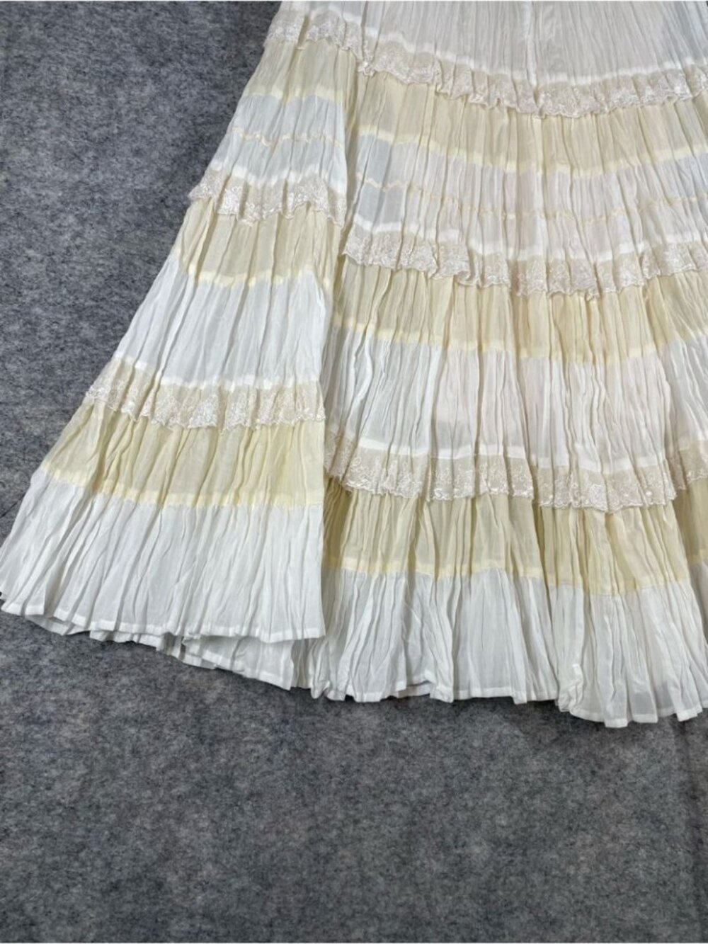 Boho Tiered Crinkle Maxi Skirt Cream White Prairie Cottagecore Festival Chic - Picture 10 of 16